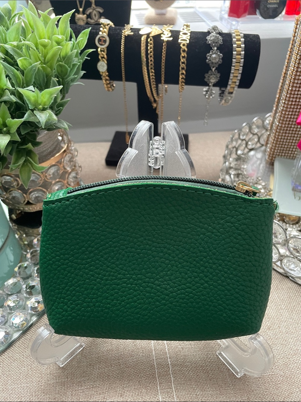 ✨Green Mini Zip Coin Card Pouch ✨NEW w/dustbag